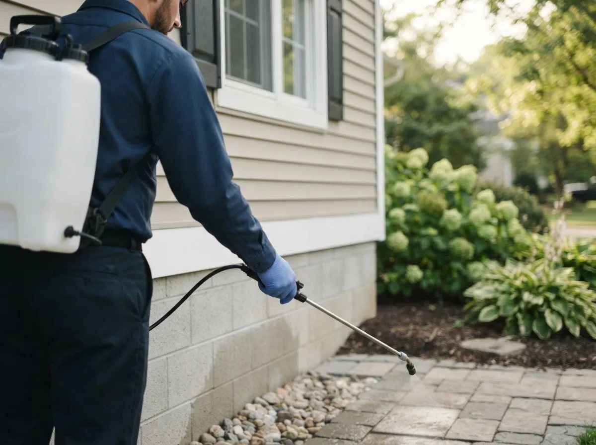 Pest control technician inspecting a home in Harper, IA